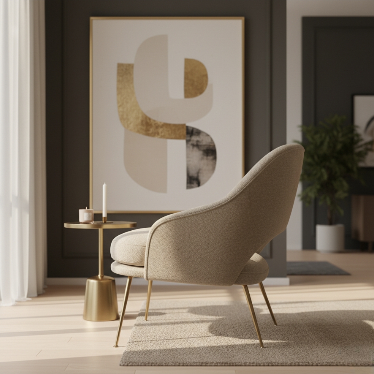 Product Title: Luxury Accent Chair (Beige Curve)